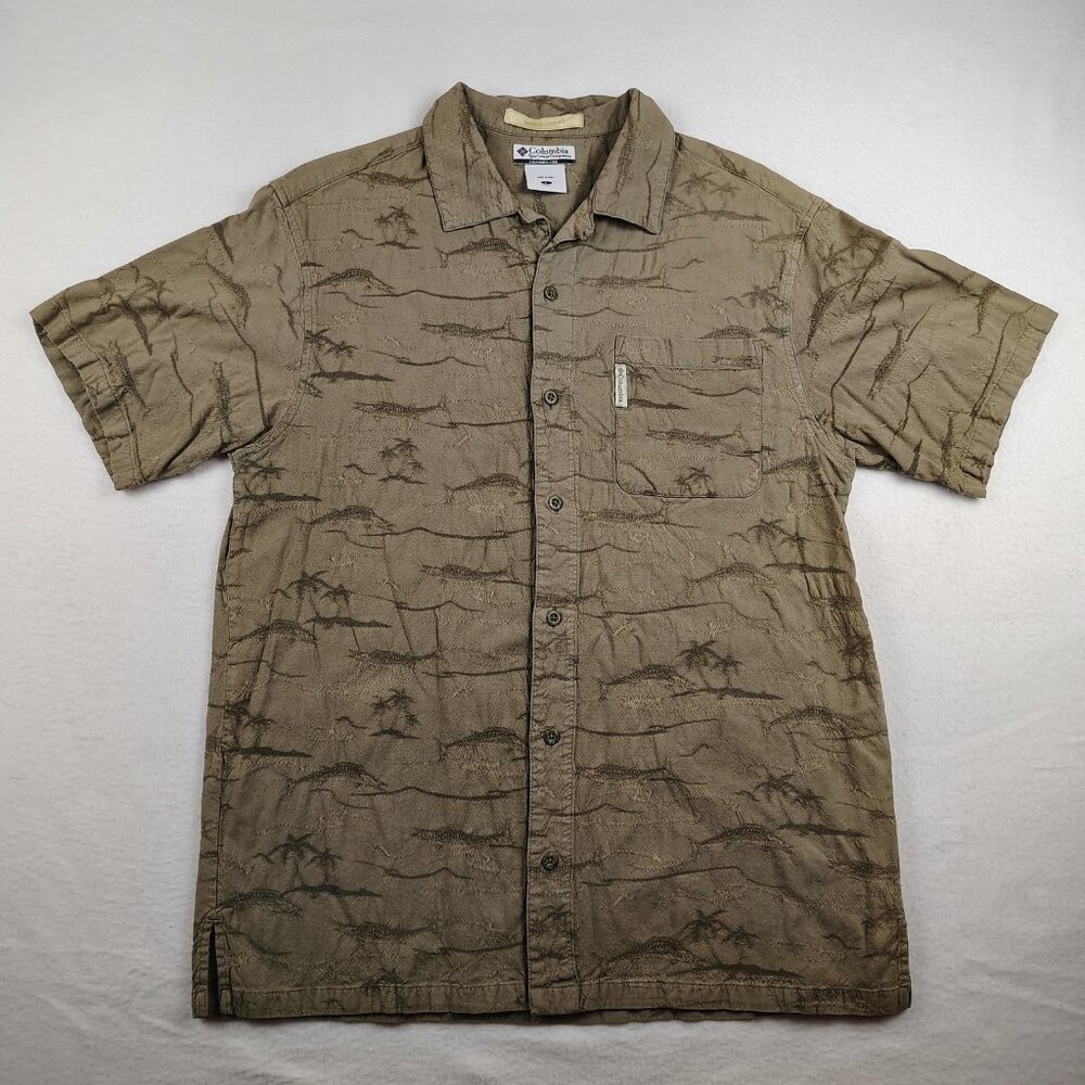Columbia River Lodge Outdoor Shirt Mens Large Palm Trees Fish